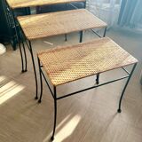 Rattan and Wrought Iron Nesting Tables