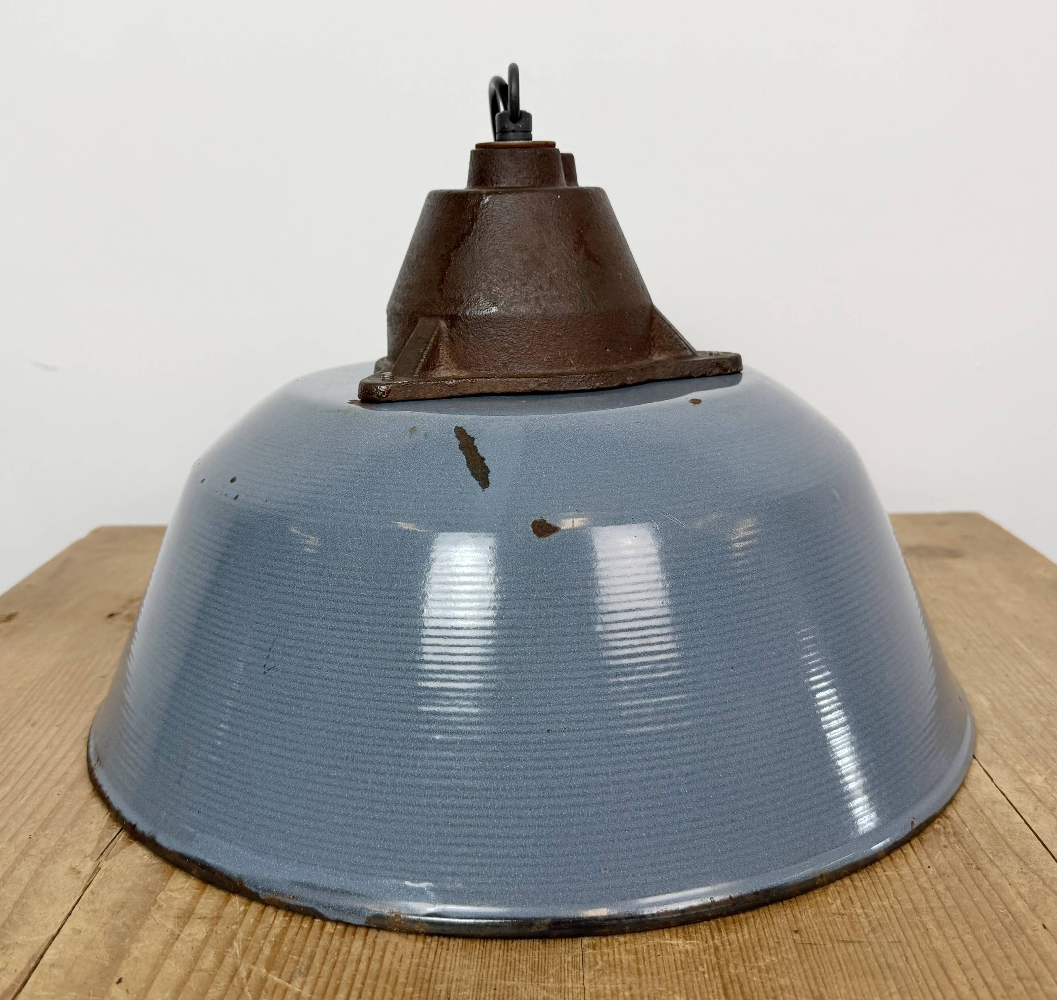 Industrial Grey Enamel and Cast Iron Pendant Light, 1960s
