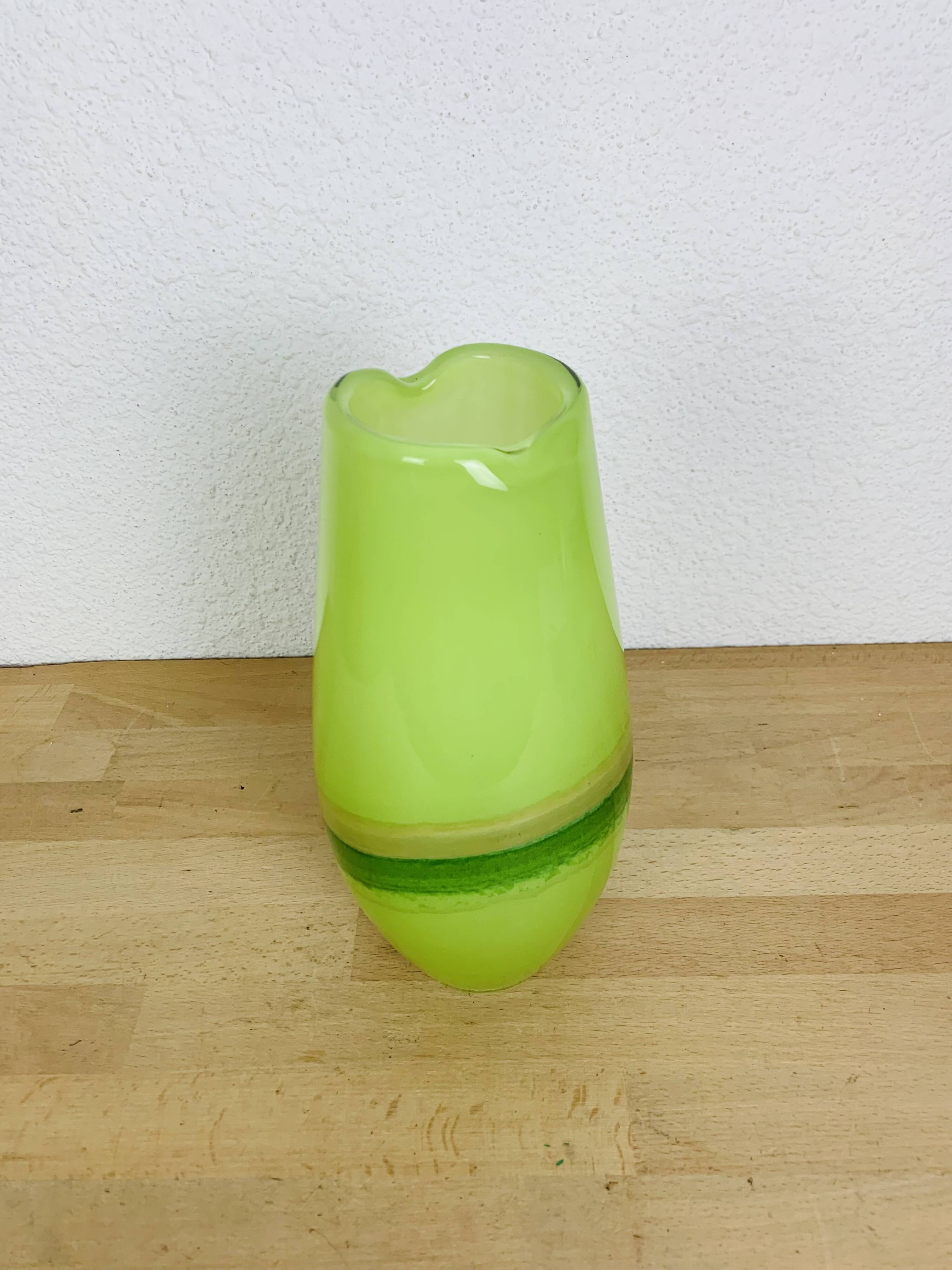 Jade green blown glass vase, handcrafted