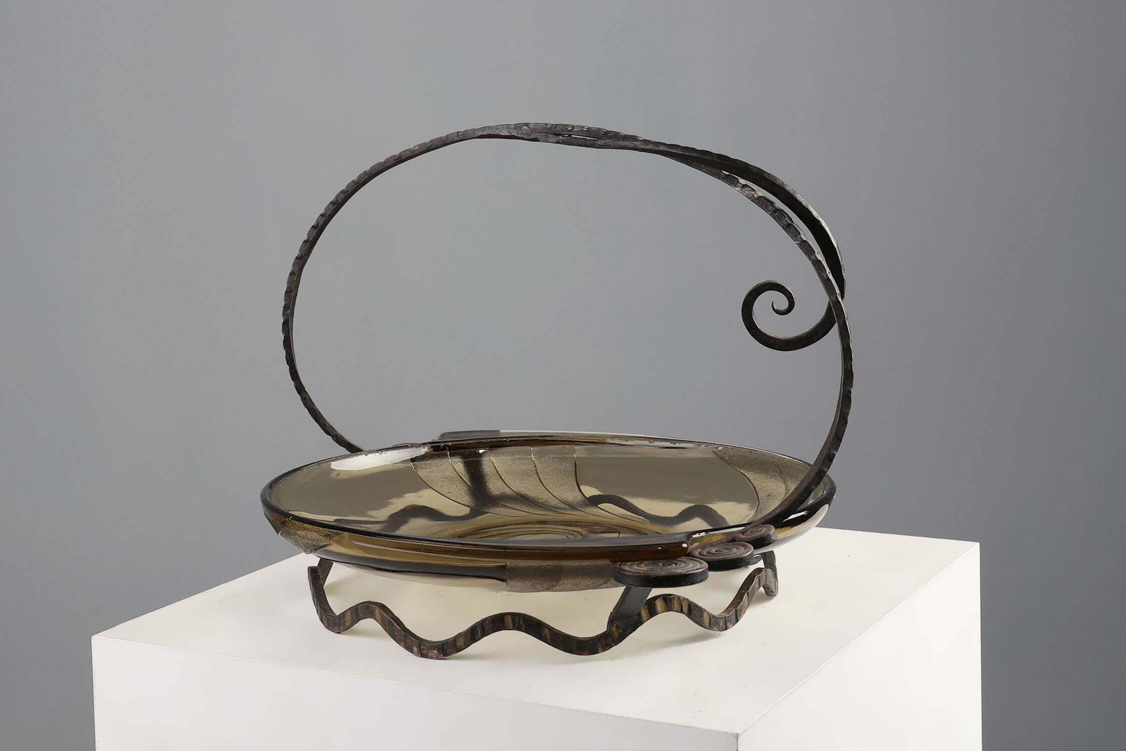 Glass and metal Art Deco Fruit Bowl, France 1920s