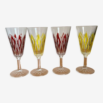 Set of 4 antique wine glass flutes