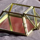 4 anciennes boites à bijoux en verre, laiton et miroir