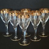 6 old wine glasses in engraved crystal and gold