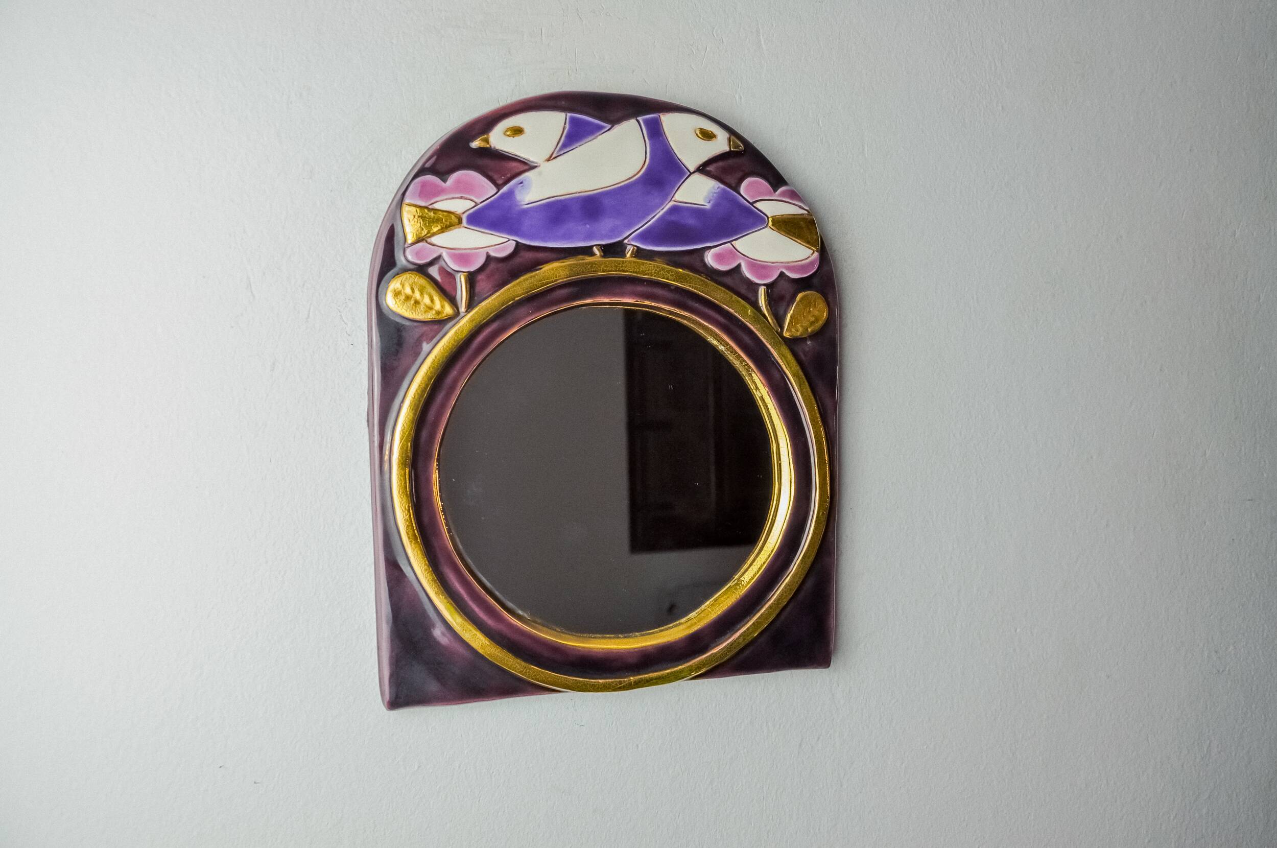Paradisiers mirror by Mithé Espelt, ceramic, France, 1970