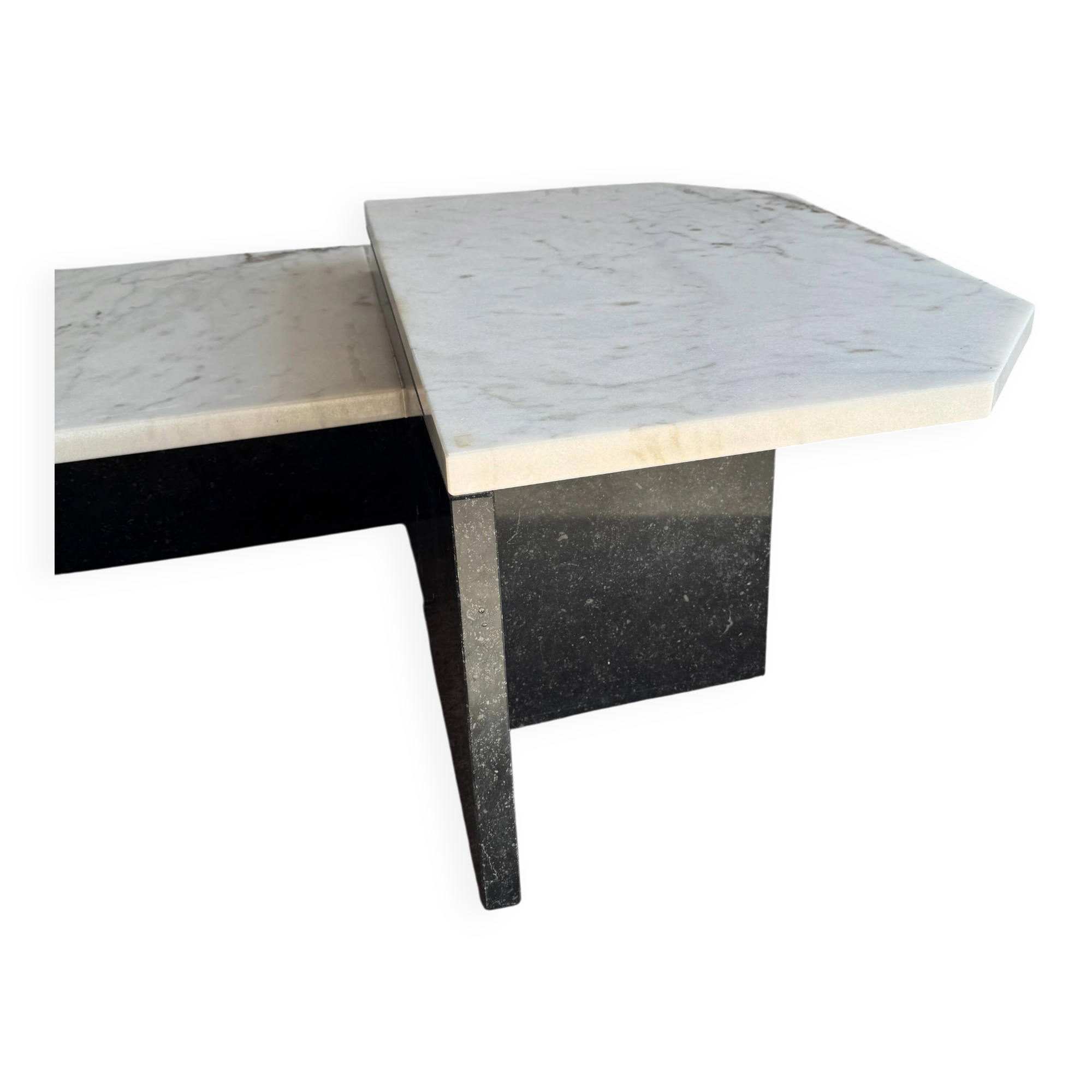 Unique postmodern coffee table in marble and granite.