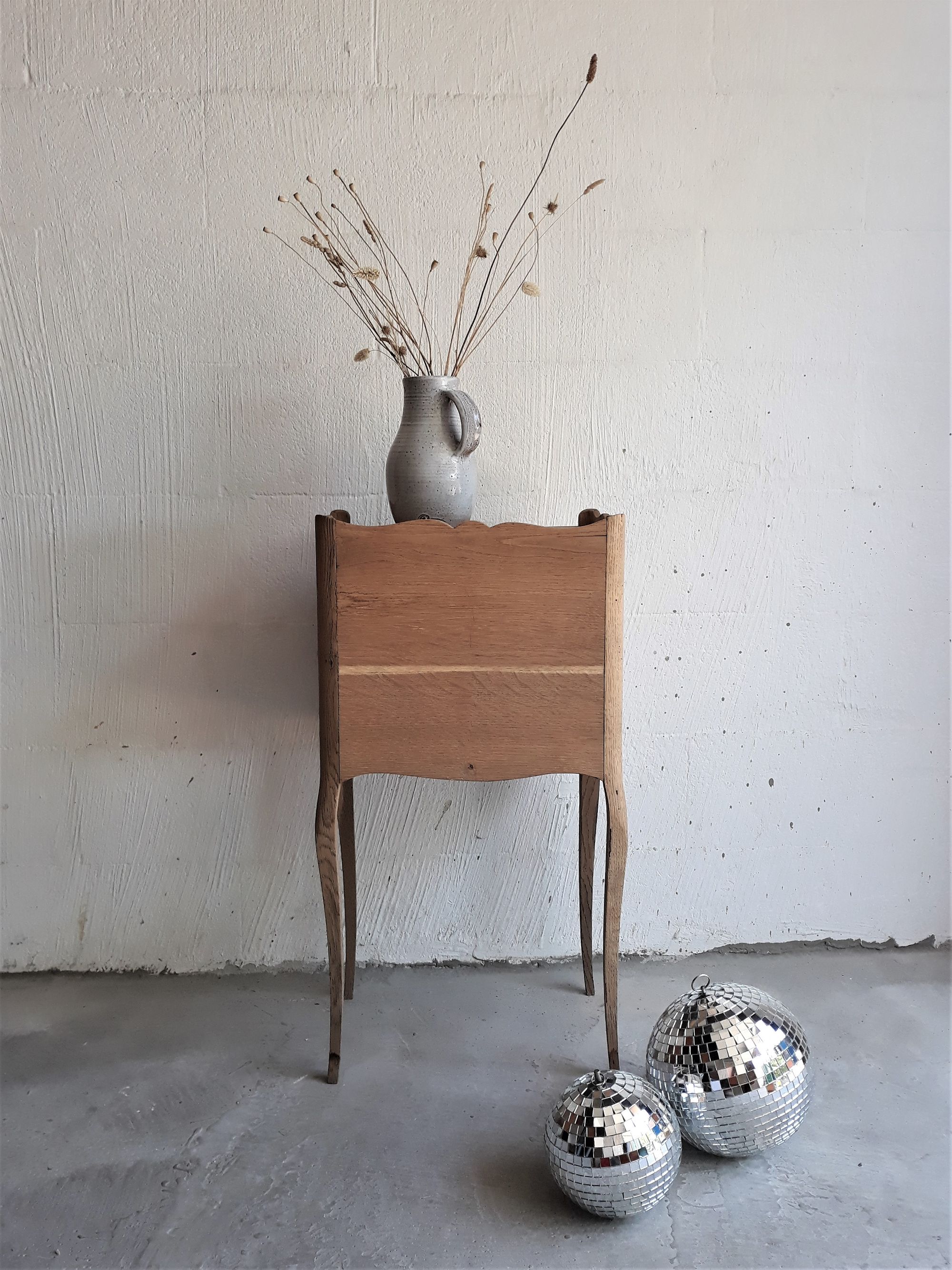 Vintage wooden bedside - Louis XV style nightstand in Oak
