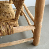 Low lounge chair in sisal rope and ash wood