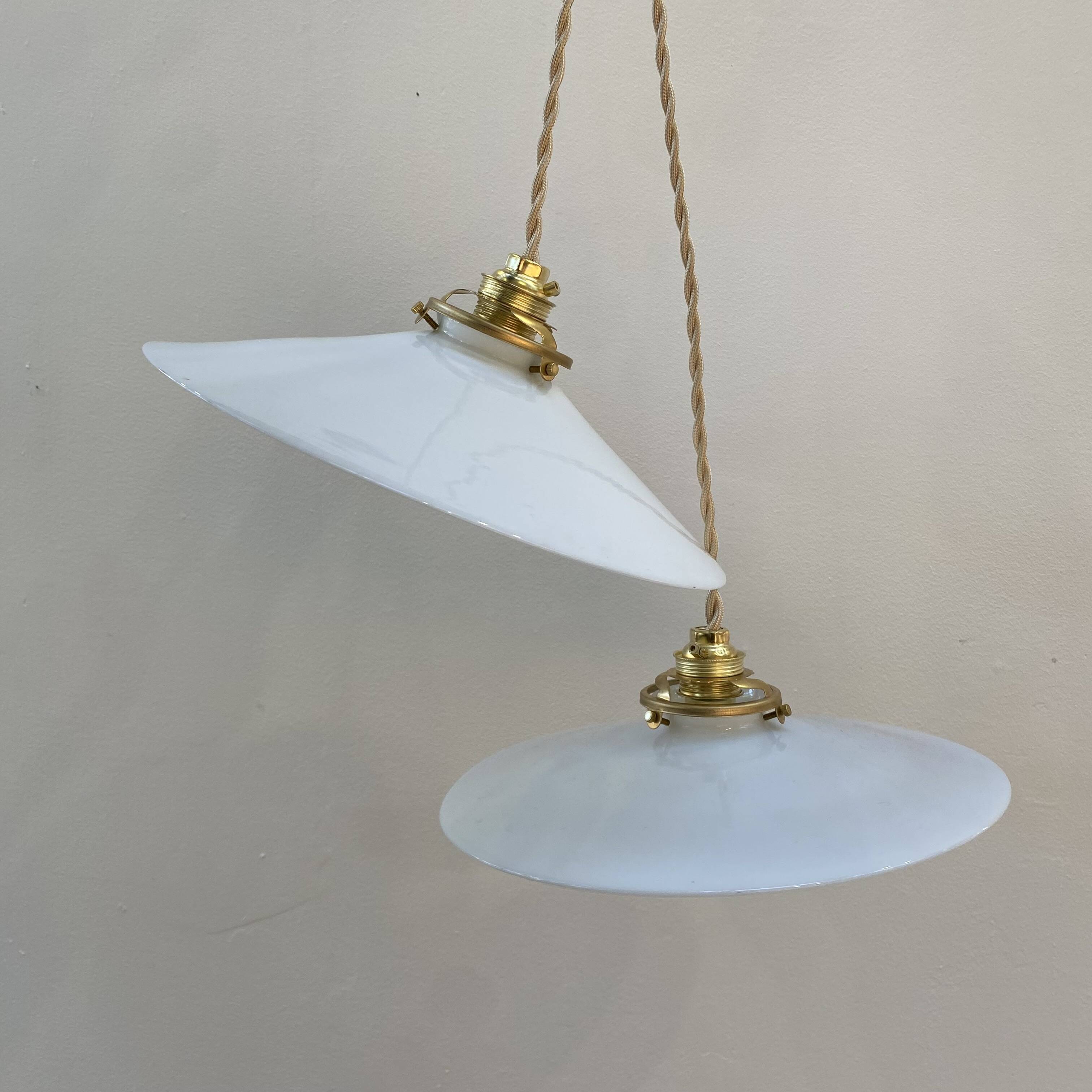 Pair of vintage white opaline pendant lights