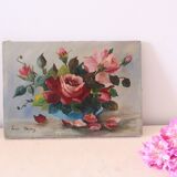 Painting bouquet of flowers, still life, signed Louis Andrey, oil on canvas, mid-twentieth