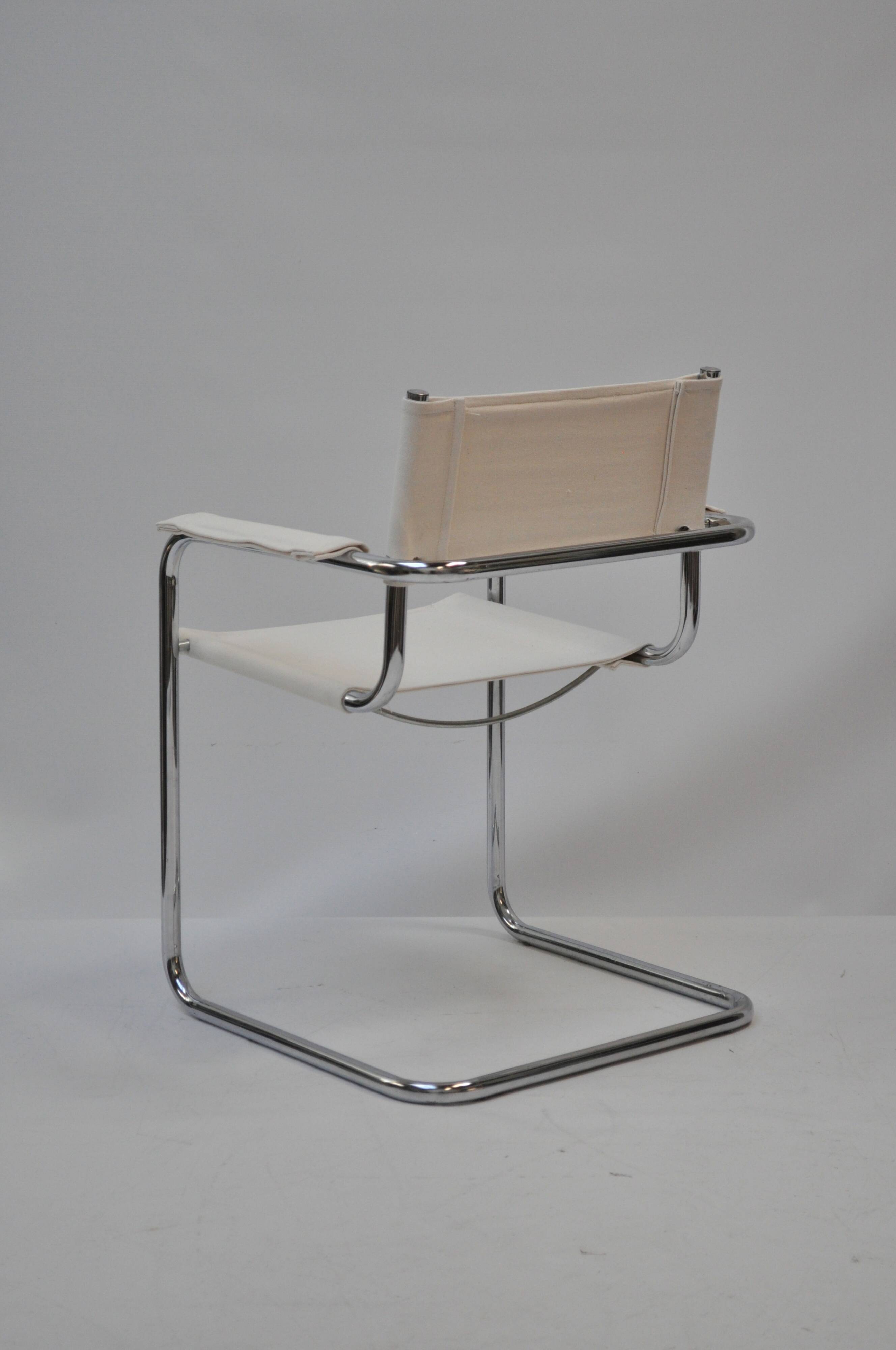 Set of 4 Chrome Sled-Base Chairs, Reupholstered in Italian Chioccarello Lin
