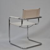 Set of 4 Chrome Sled-Base Chairs, Reupholstered in Italian Chioccarello Lin