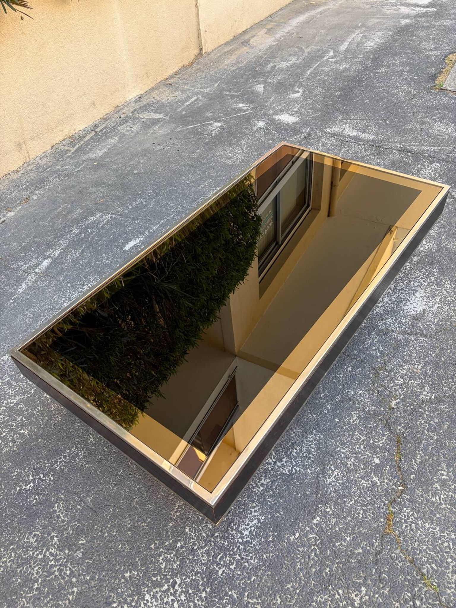 Willy Rizzo coffee table brass/glass 70s Italy