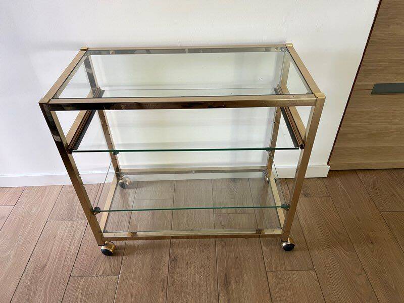 Desserte/Chariot de bar - laiton/verre - 4 niveaux - année 50