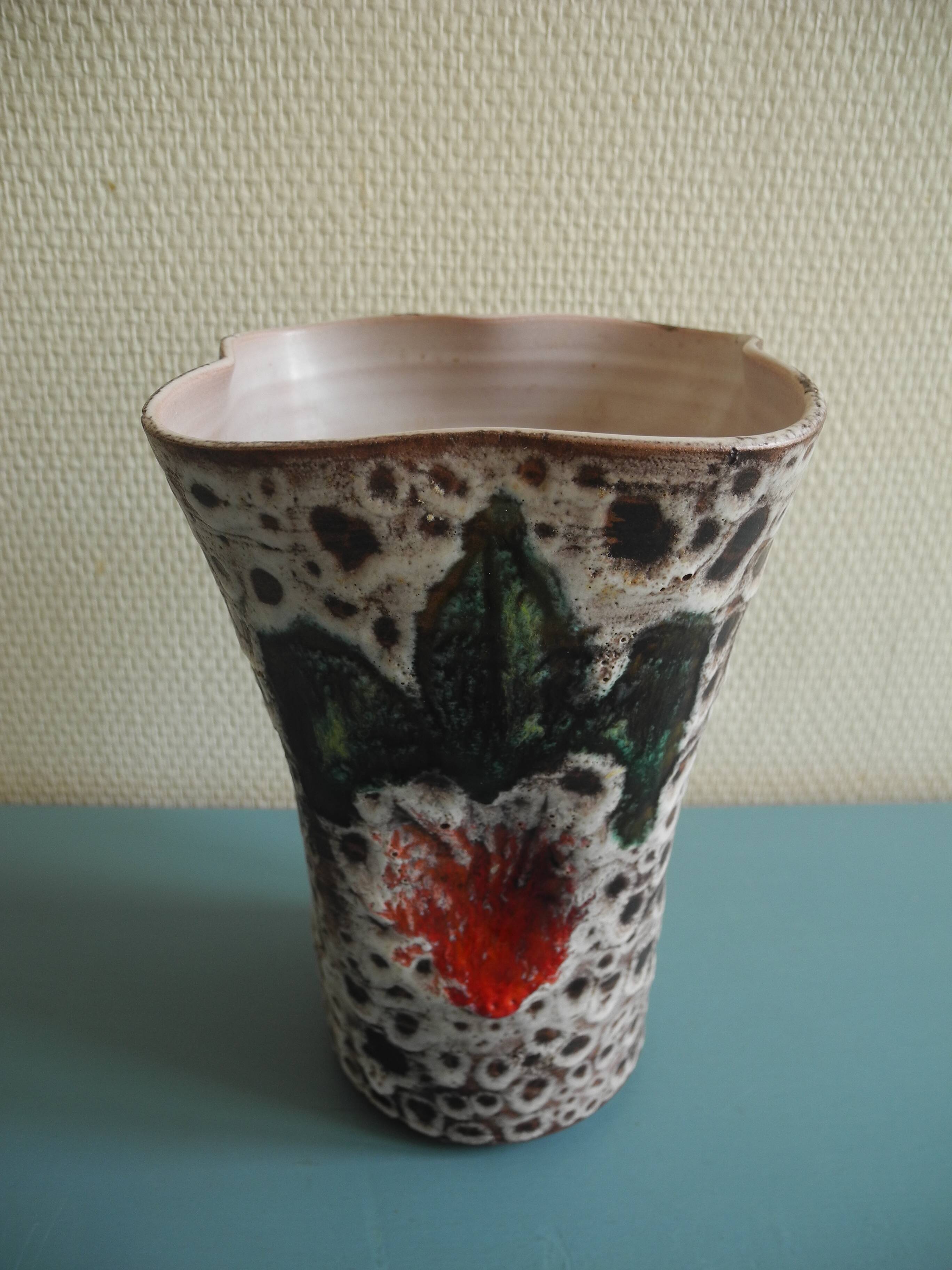 ceramic vase Vallauris fat lava vintage deco glazed ceramic vase 50s