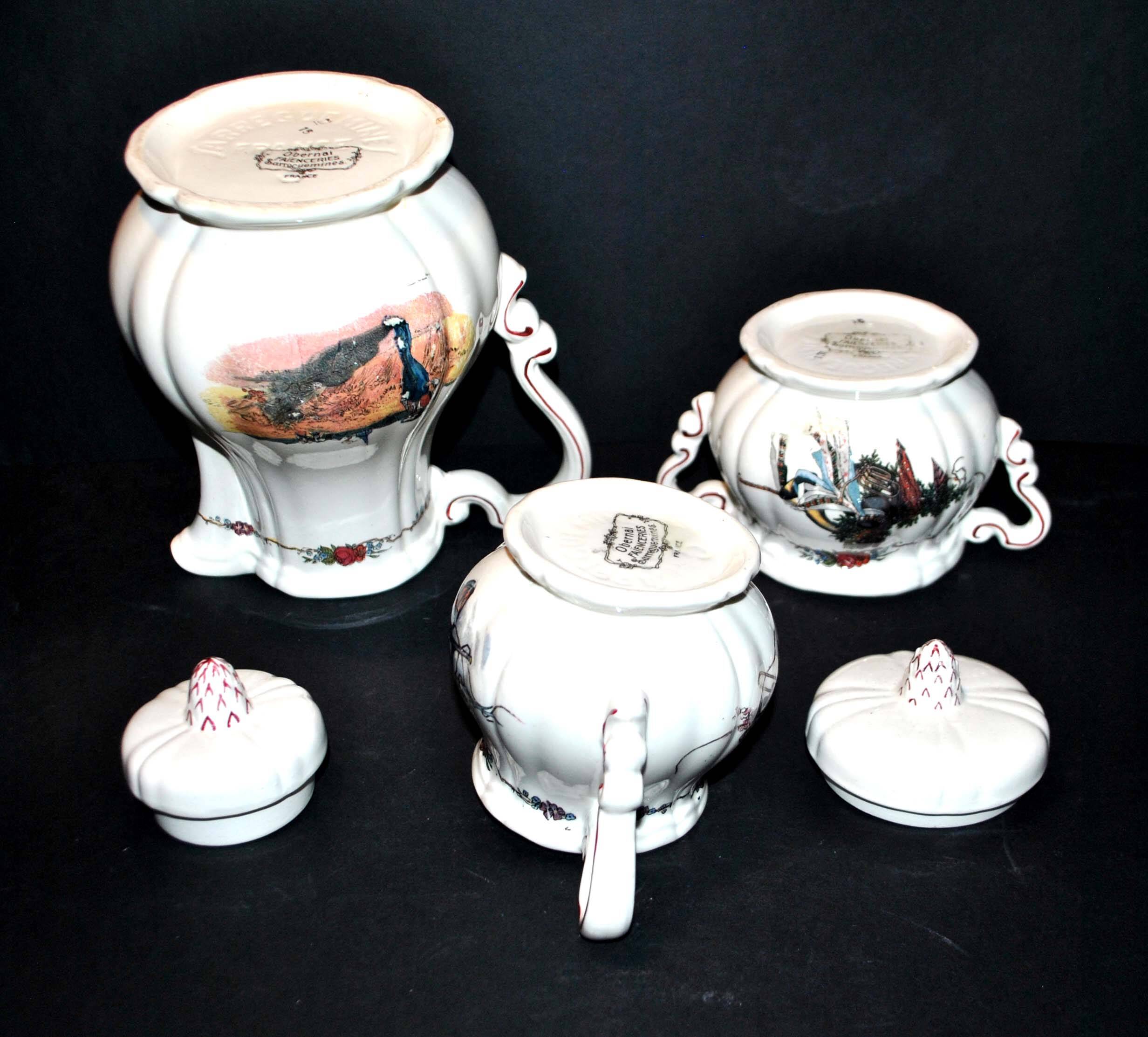 Obernai coffee service in sarreguemines earthenware coffee maker sugar bowl and milk