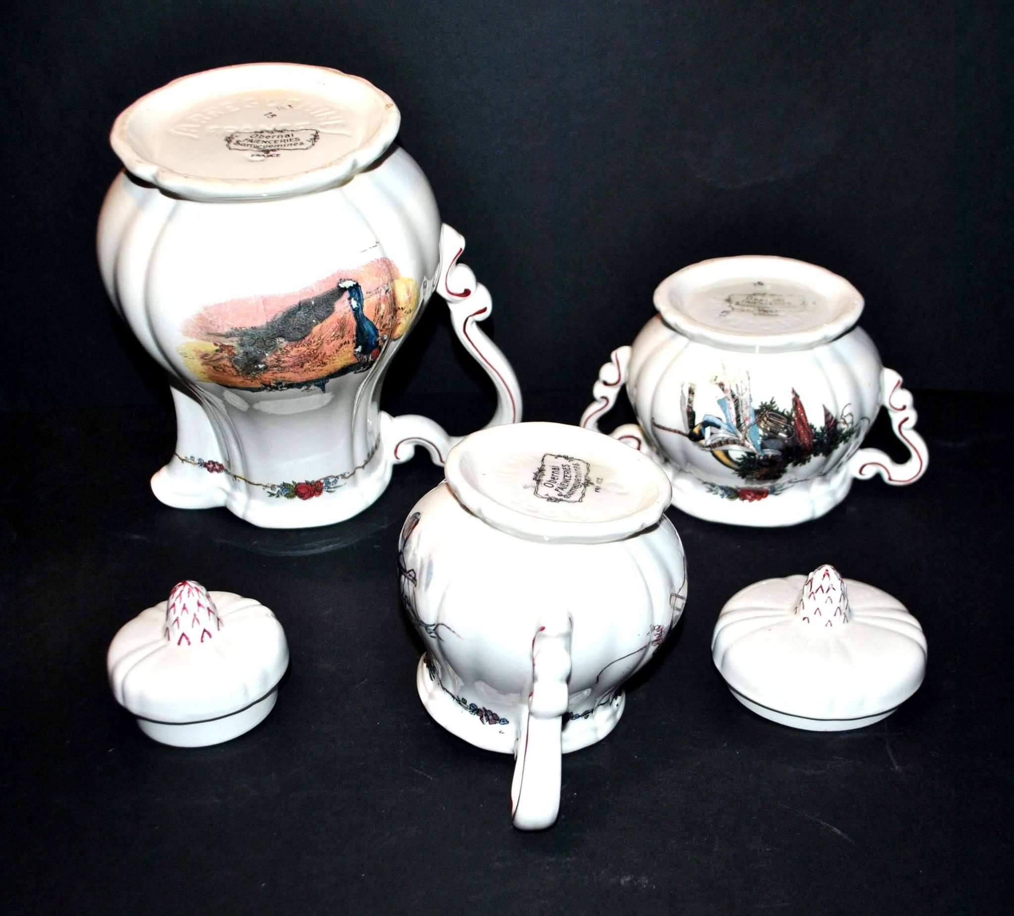 Obernai coffee service in sarreguemines earthenware coffee maker sugar bowl and milk