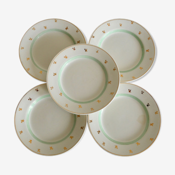 5 dessert plates Gien pattern flowers gold