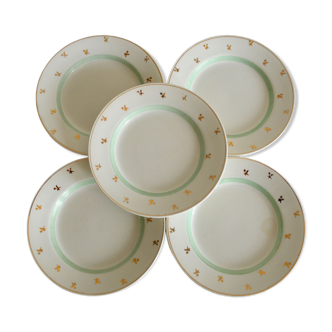 5 dessert plates Gien pattern flowers gold