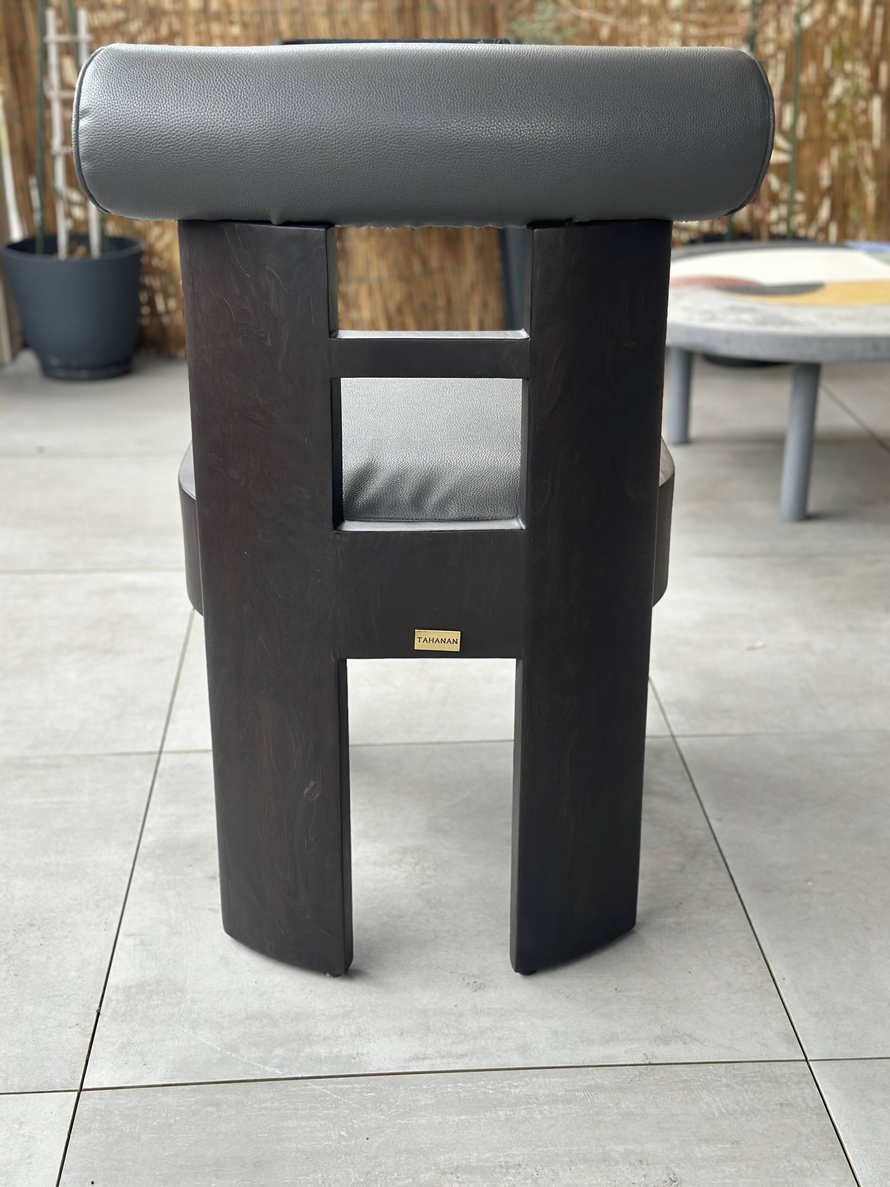 Set of 2 TAHANAN chairs in solid wood and leather, handmade Philippine design.