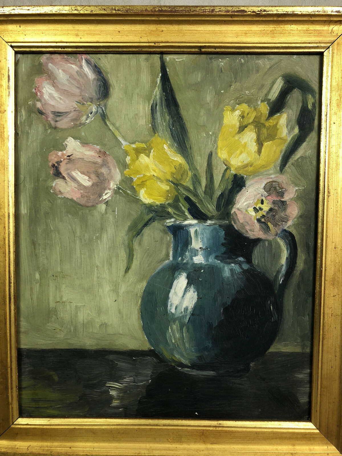 Table oil on panel "The bouquet of tulips"