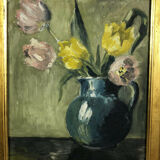 Table oil on panel "The bouquet of tulips"
