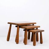 Brutalist Nesting Tables in Oak - Set of 3 - 1960s
