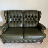 Classic English-style leather sofa with footrest