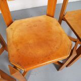 Set of 4 dining chairs elm wood cognac leather