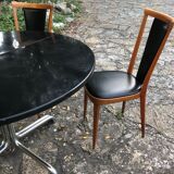 Four vintage beech and skai chairs
