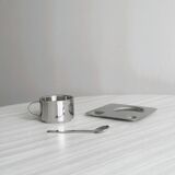 2 tasses à expresso inox avec plateau et cuillère