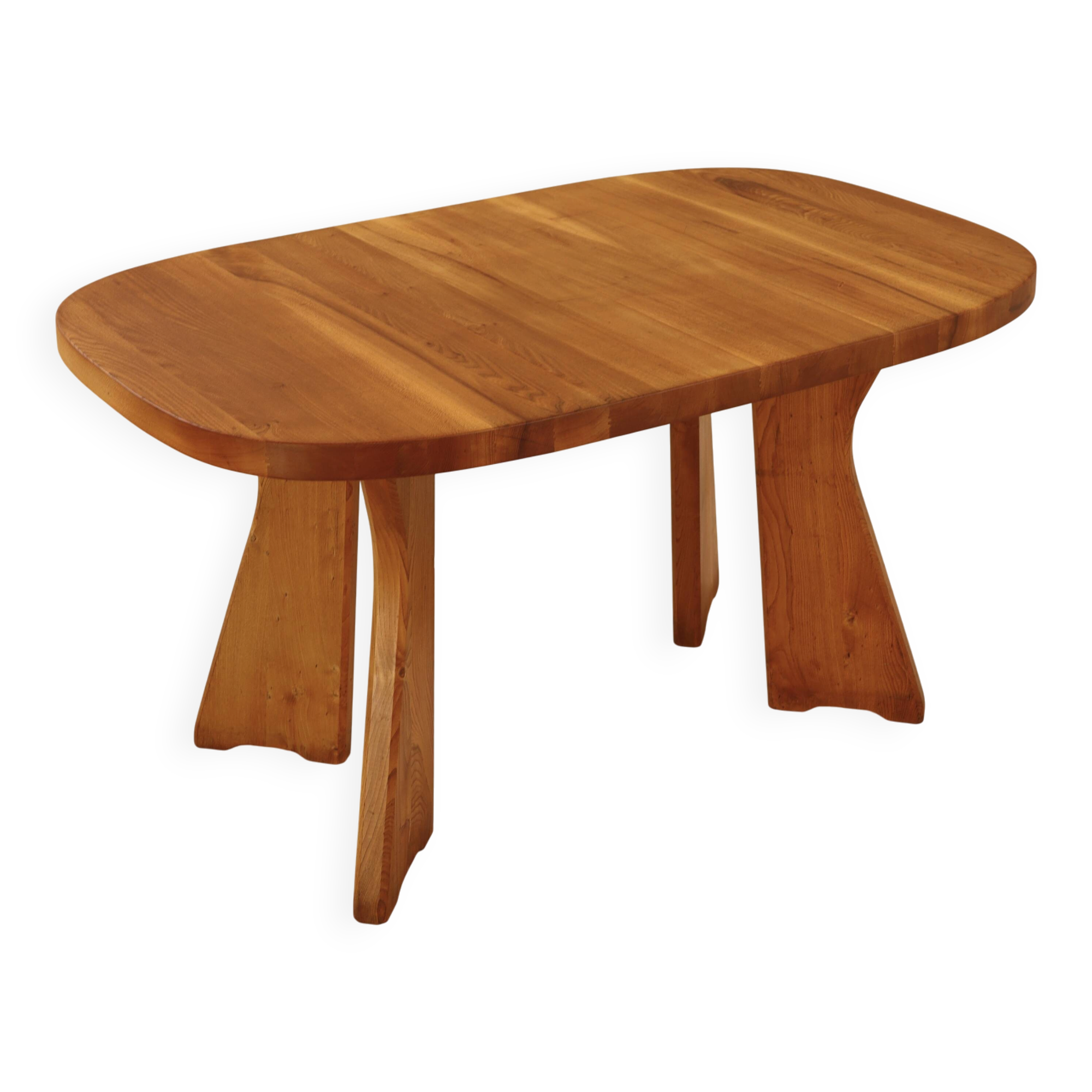 Table in solid elm, Atelier C. Demoyen, France, 1980s