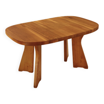 Table en orme massif, Atelier C. Demoyen, France, 1980's