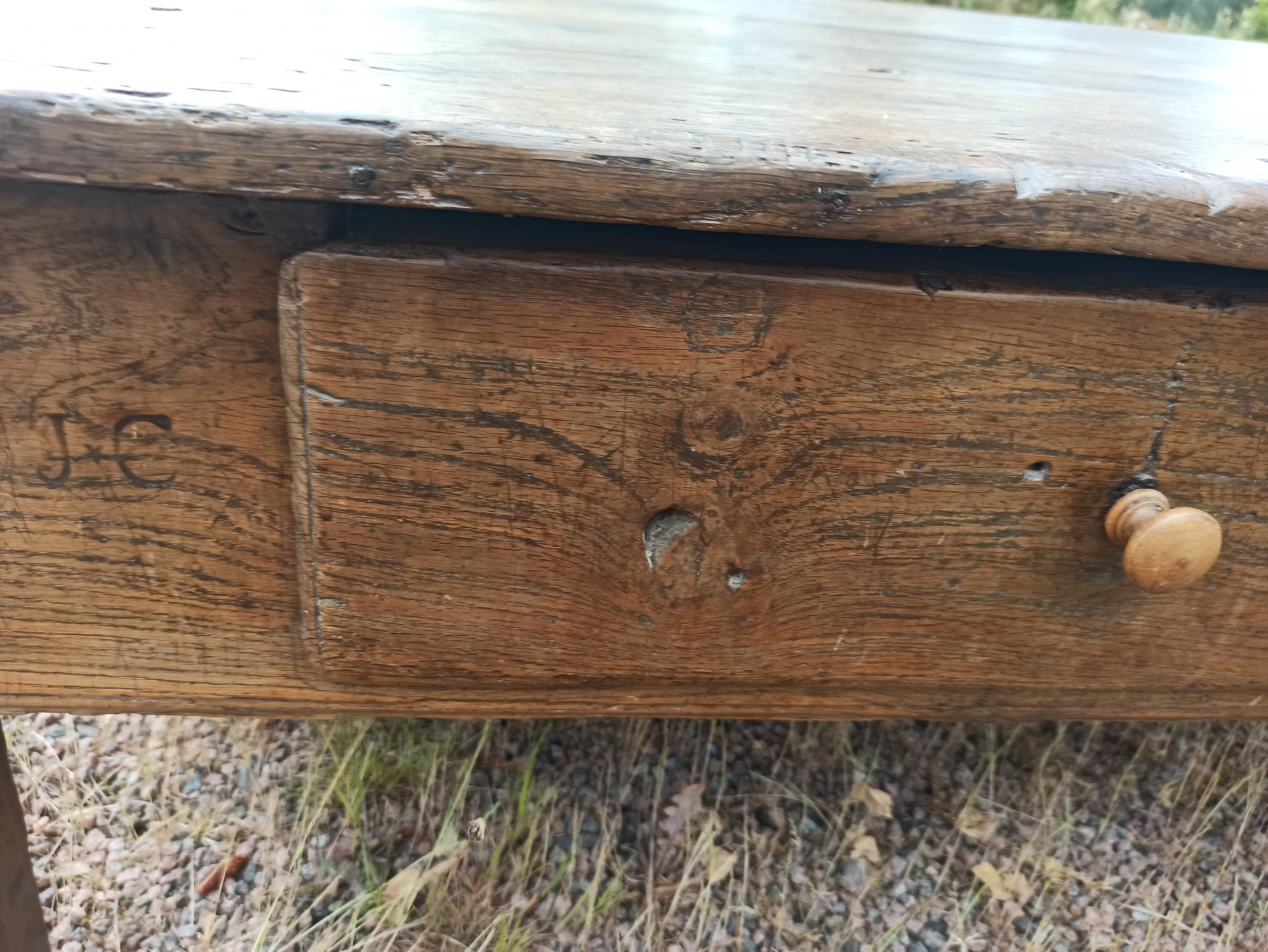 Rustic solid oak coffee table farmhouse initials J C