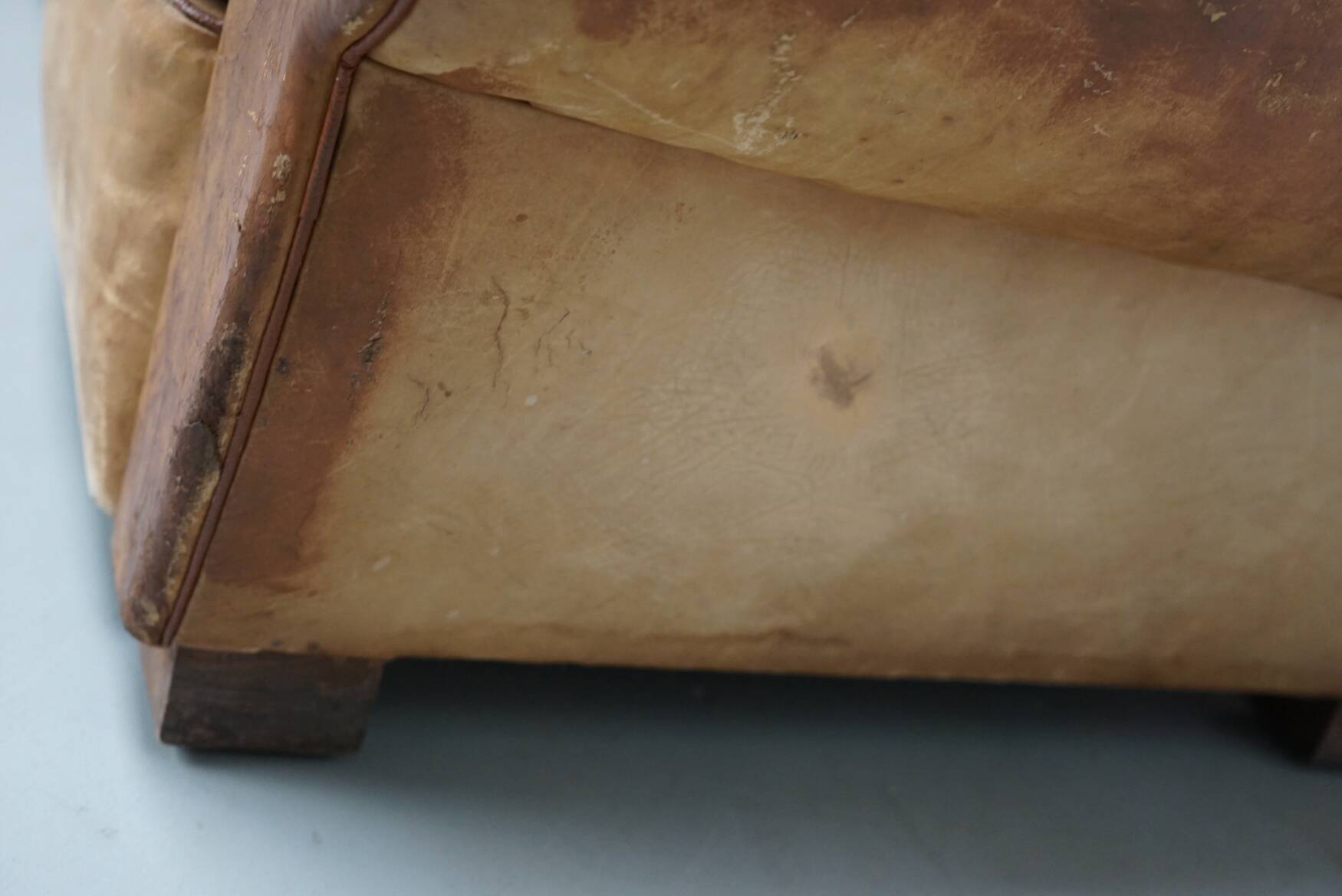 Pair of French club chairs with moustache back in cognac leather, 1940s