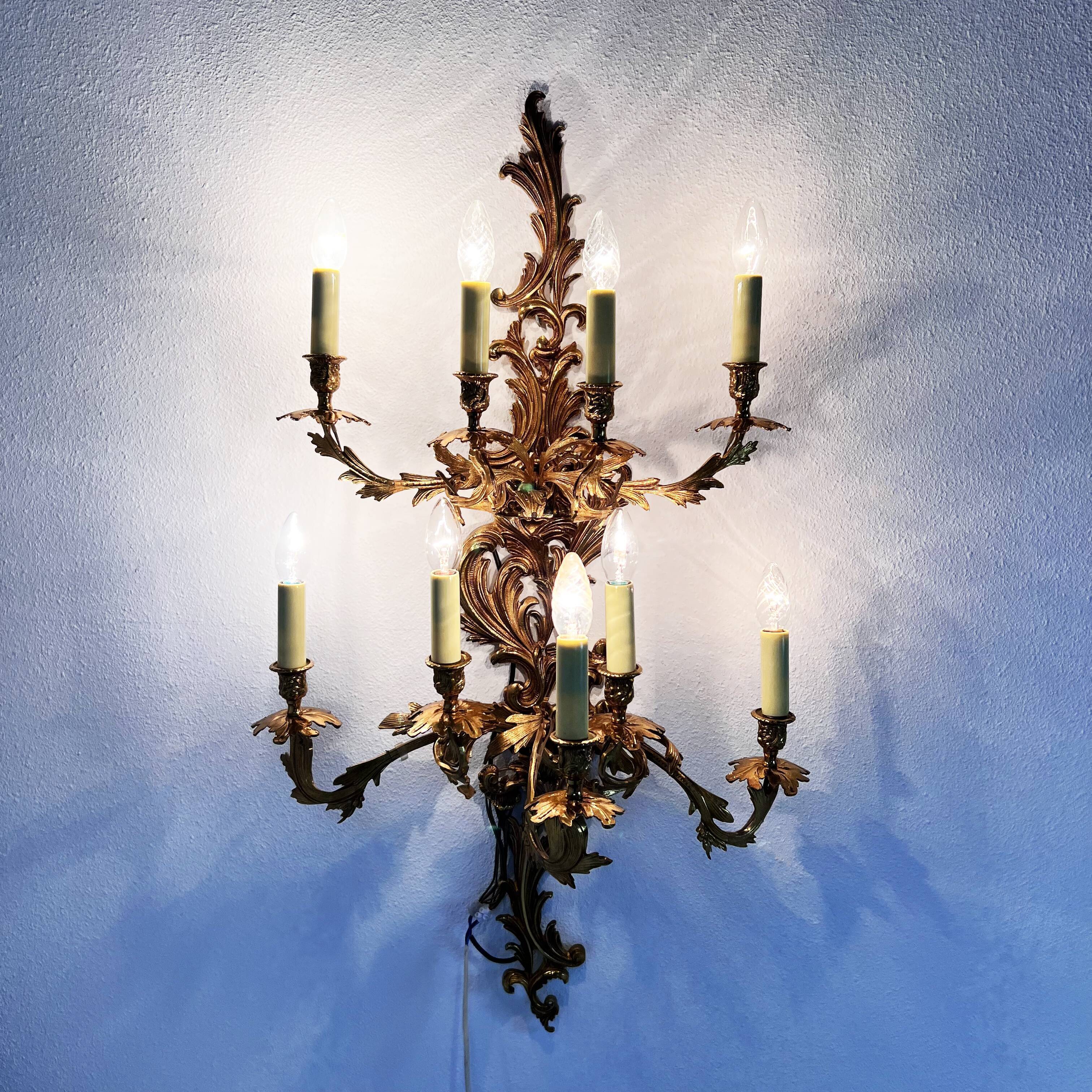 Louis XIV style brass wall lamp 9 arms
