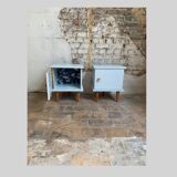 Pair of bedside 1950 renovated in pastel blue