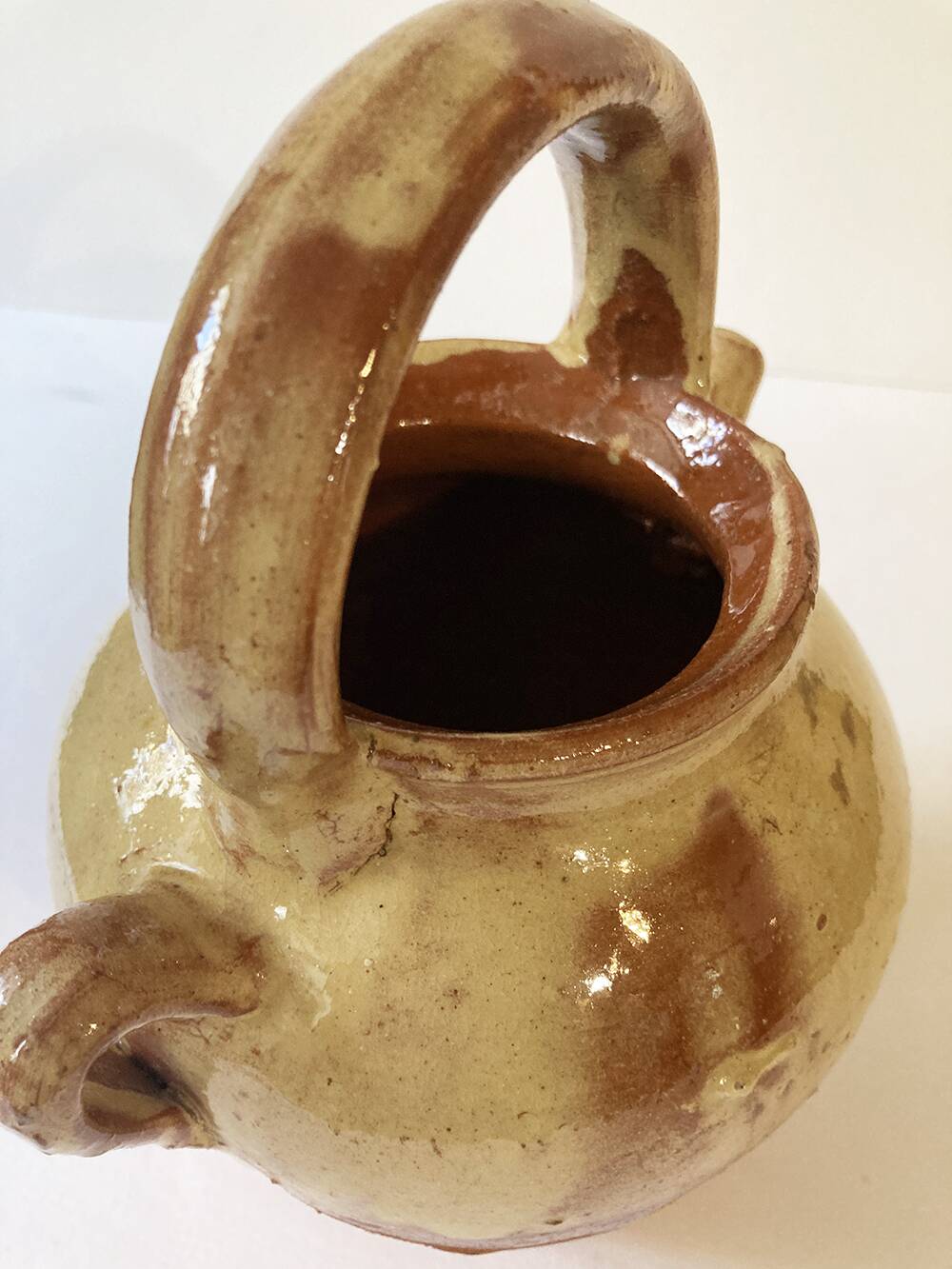Antique Provençal jug / goat in red stoneware with yellow enamel