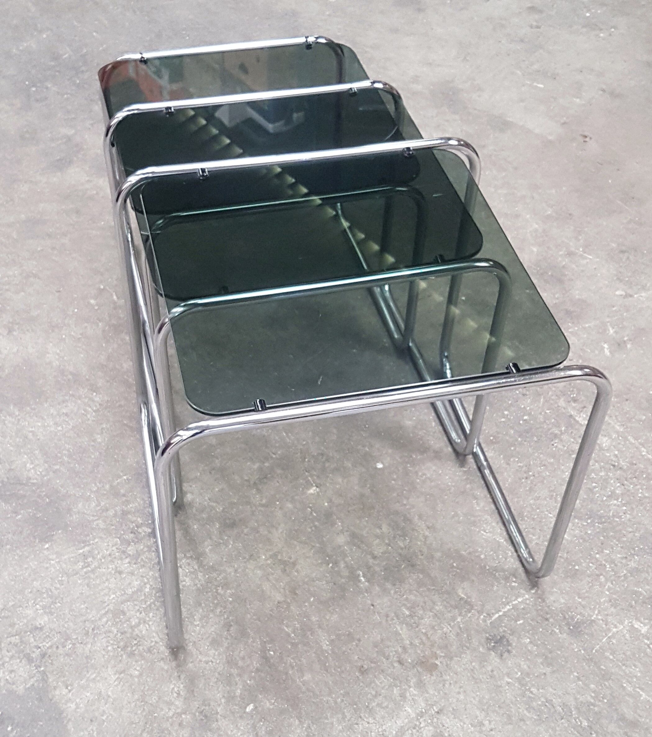 Tables gigognes vintage glass and chrome