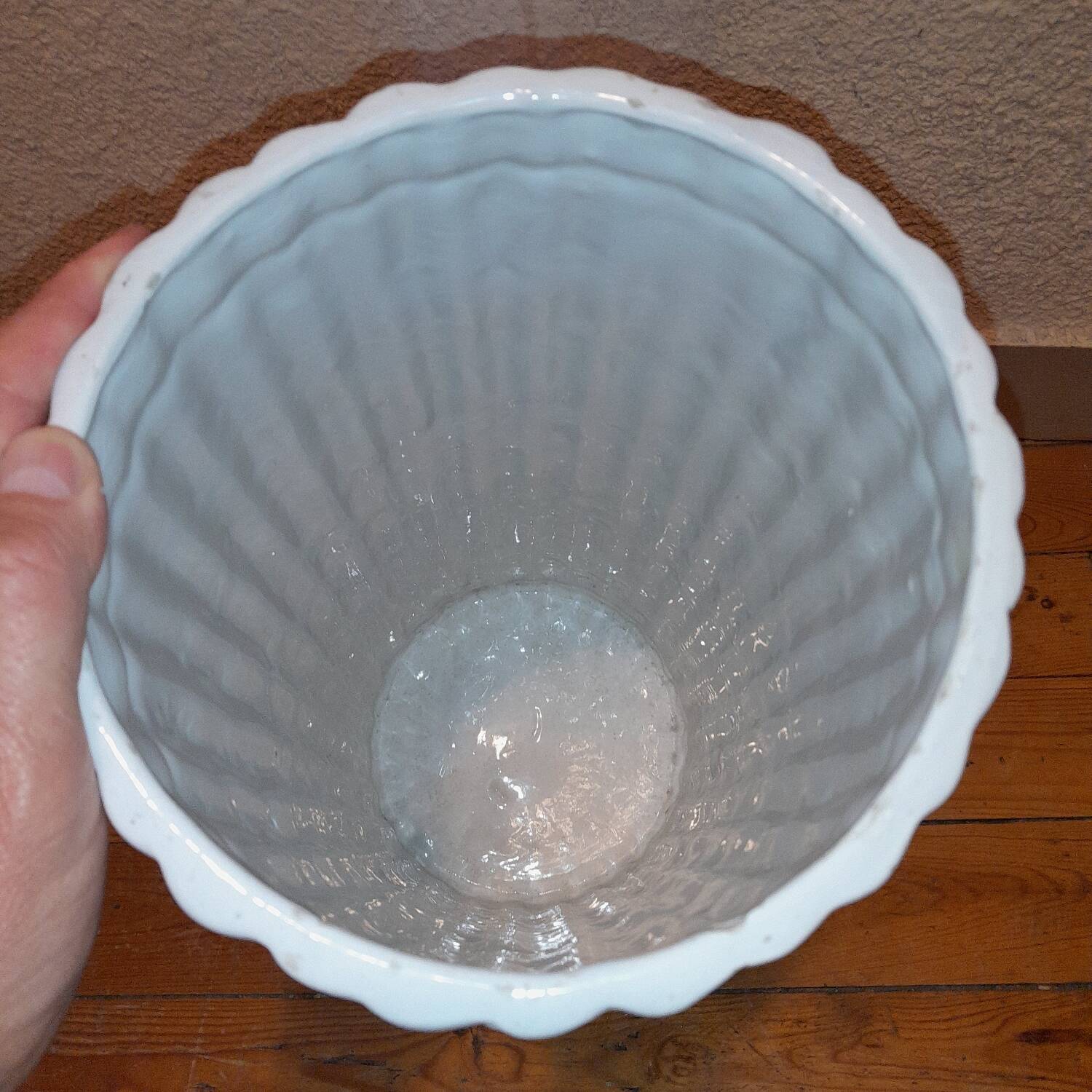 Porte-parapluie vintage italien en céramique blanche style bambou