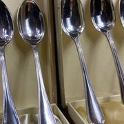 Complete set of 12 Louis XV style mocha spoons in silver-plated metal, Hermès