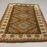 Old Turkish Rug 158x125 cm Vintage Oriental Rare Carpet Blue Brown Beige