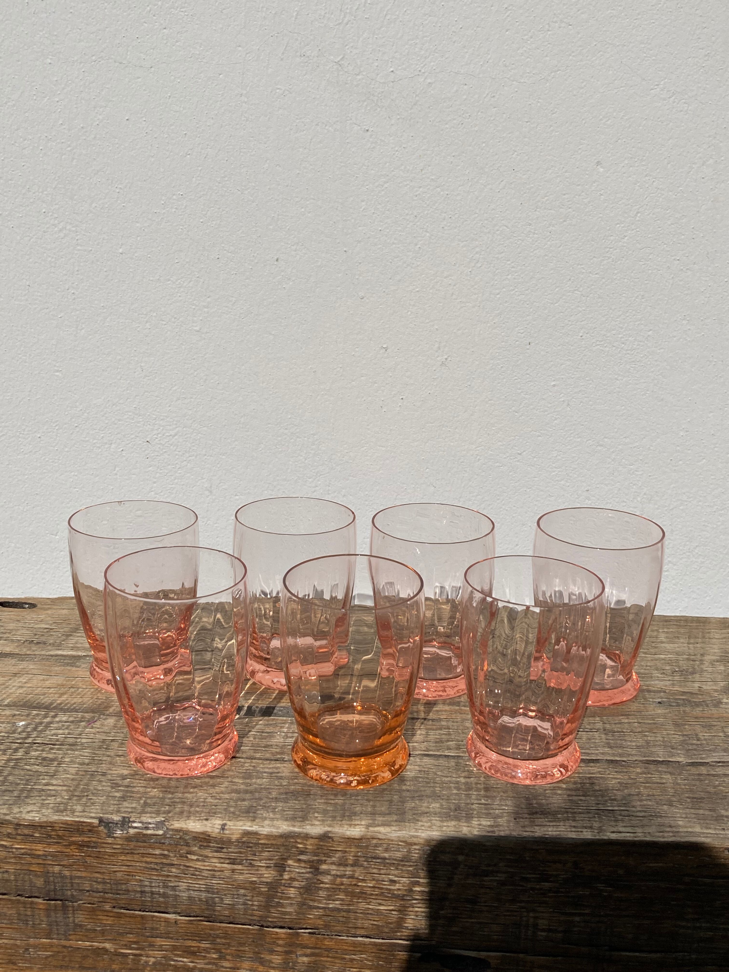 7 twisted pink crystal water glasses