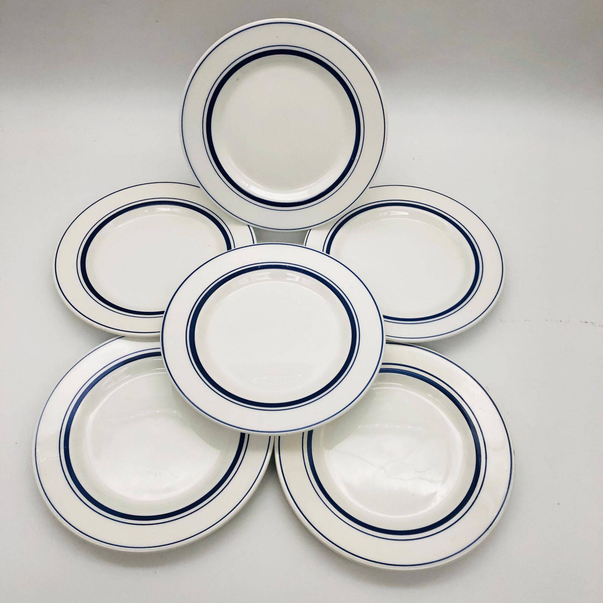 6 Assiettes dessert Quadrifoglio - Italy - Liseré bleu.