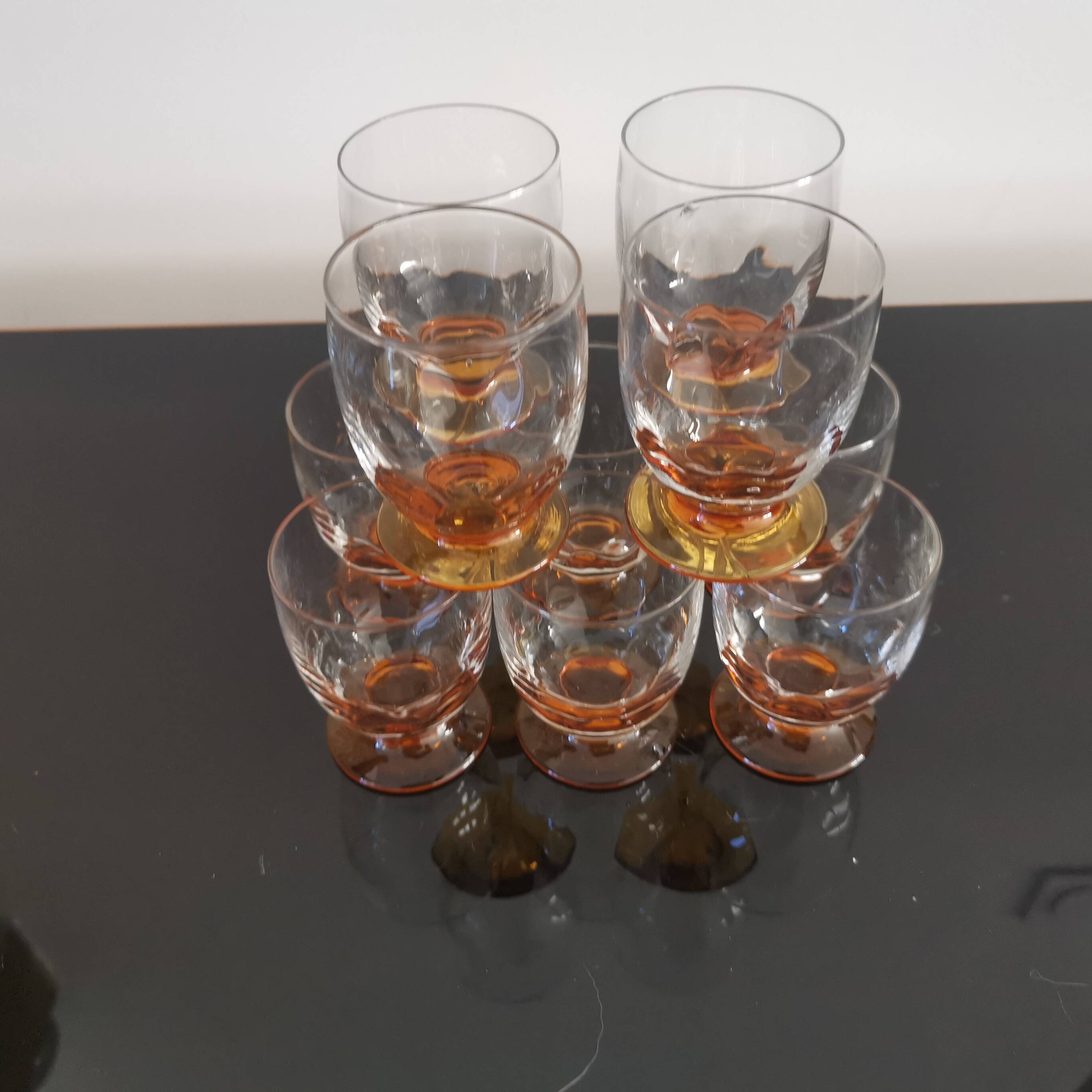 10 art-deco blown white wine glasses 1930