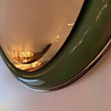 Miroir ovale vintage à cadre bombé laqué vert et miroir bombé