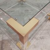Set de 2 tables basses en verre acrylique et laiton, années 1970