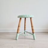 Tabouret tripode bois et assise rayée