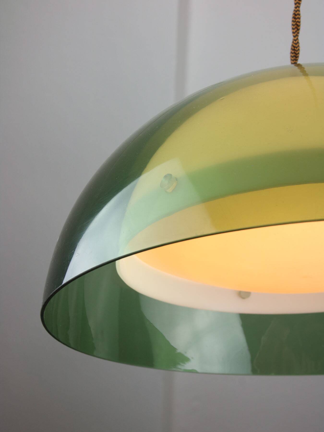 Italian space-age plexiglass green pendant lamp, 70s