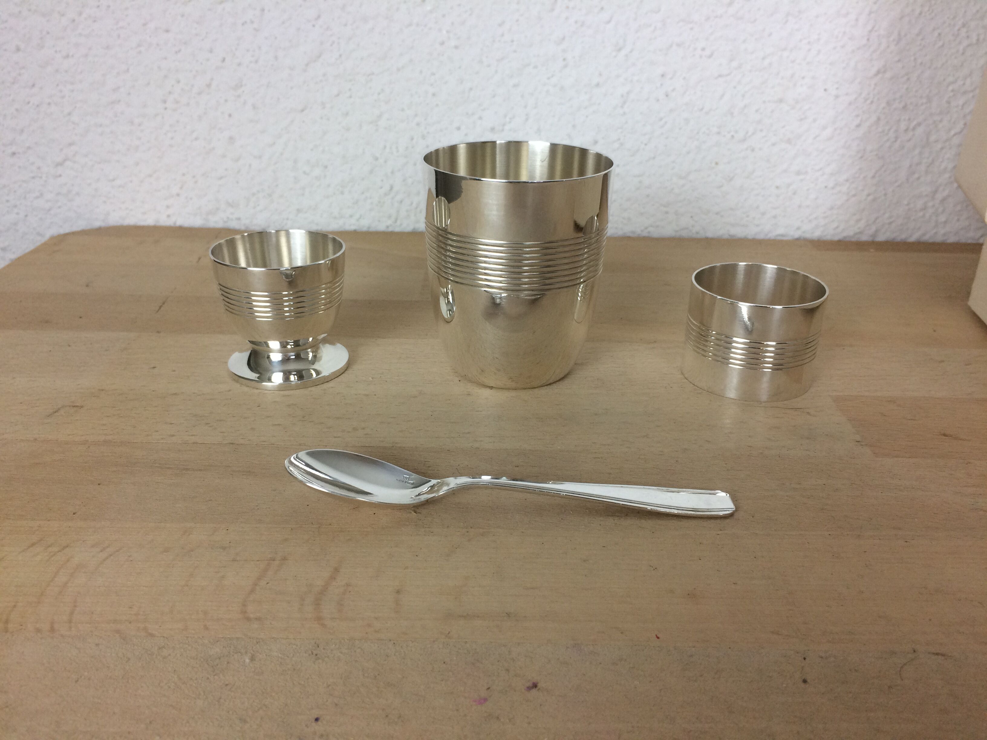 Silver metal Ercuis box, birth or baptism