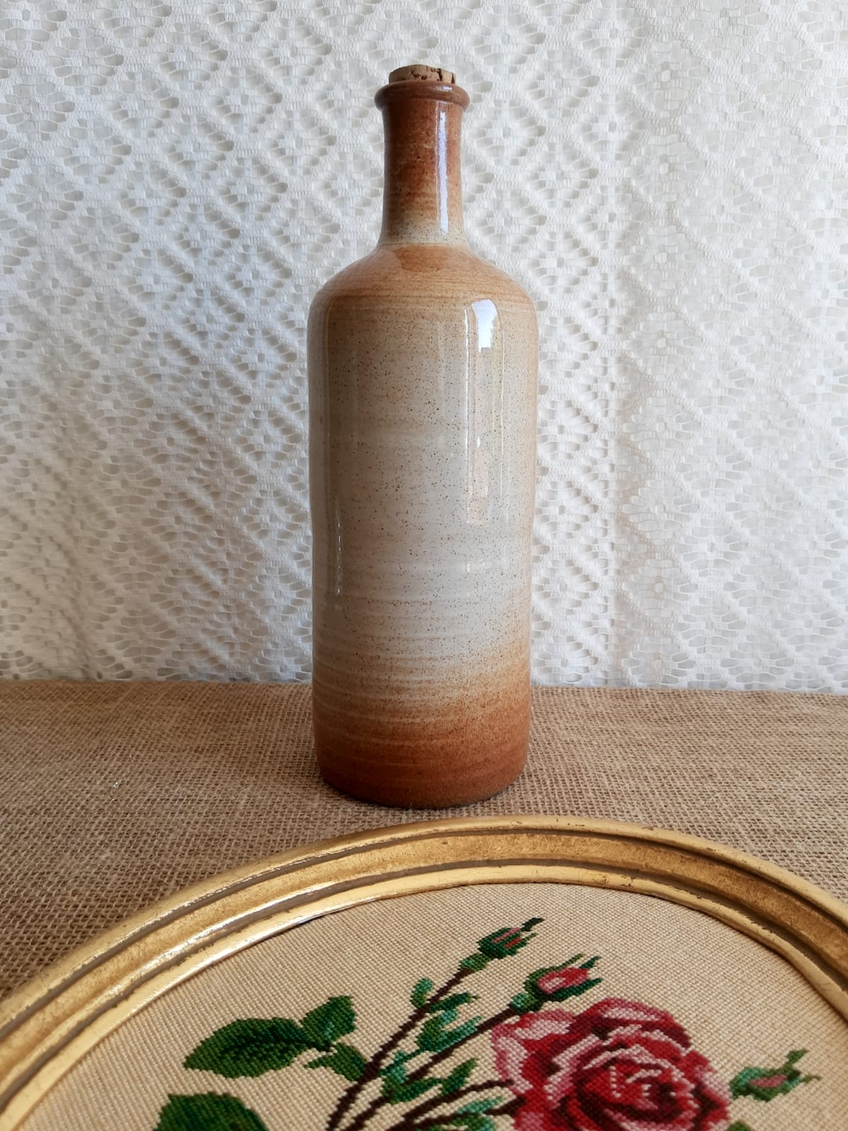 Vintage Mongolfier stoneware brandy bottle